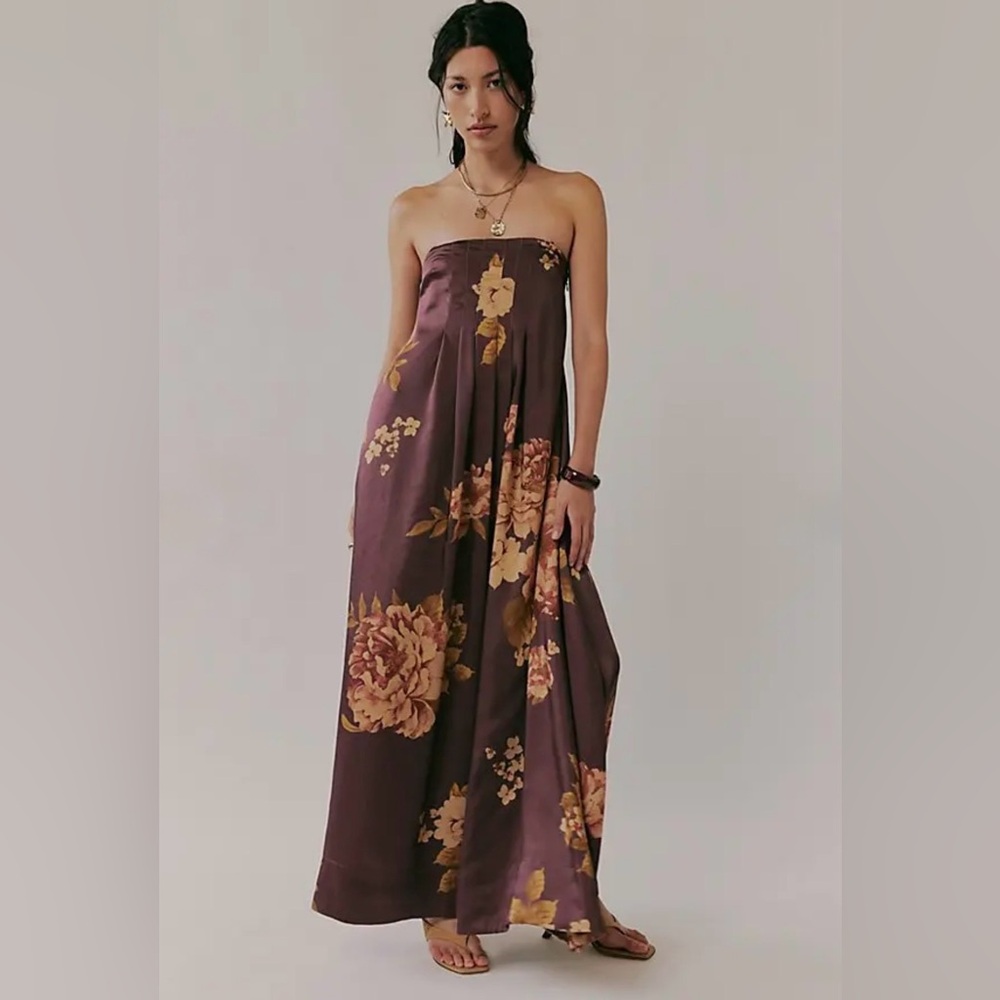 Free People Botanical Maxi Dress - Wine Combo, EUC, size XS